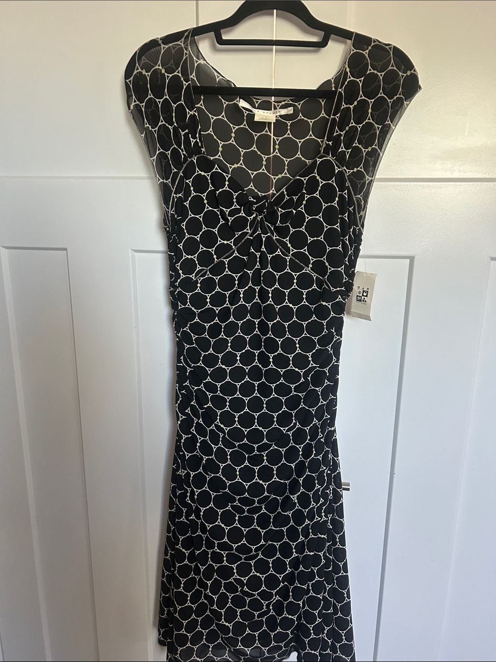 Max Studio Black and White Polka Dot Midi Dress with Front Tie